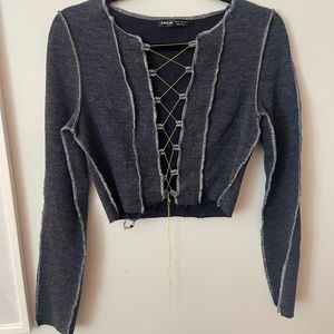 Shein Long Sleeve Lace Up Topstitching Top